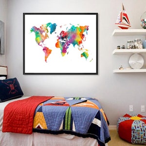 Watercolor World Map Printable, World Map Print World Map Poster World Map Wall Art Digital World Map Download Nursery Map World Map Decor image 5