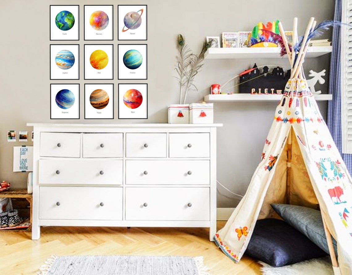 Set of 9 Watercolor Planets, Solar System PRINTABLE ART Poster Print ...