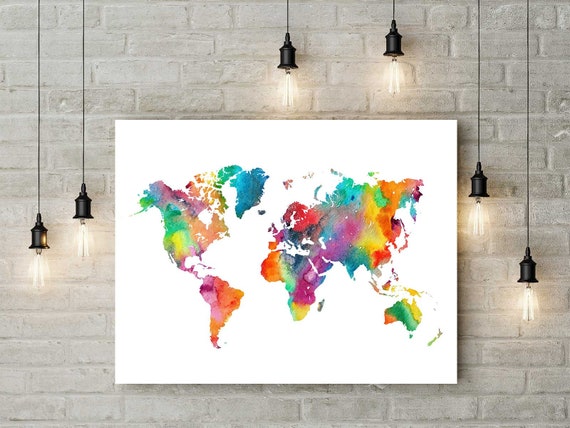 Watercolor World Map Printable, World Map Print World Map Poster World Map Wall Art  Digital World Map Download Nursery Map World Map Decor