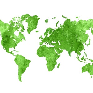 Grüne Aquarell Weltkarte Druck, Aquarell grün Weltkarte Wand Kunst grün Wald Weltkarte Download Weltkarte Poster grüne Weltkarte Dekor