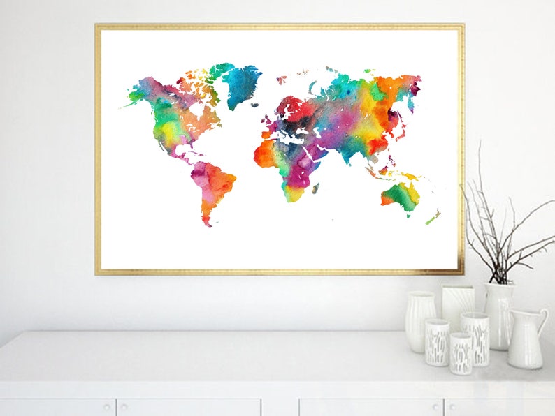Watercolor World Map Printable World Map Print World Map Etsy Hong Kong