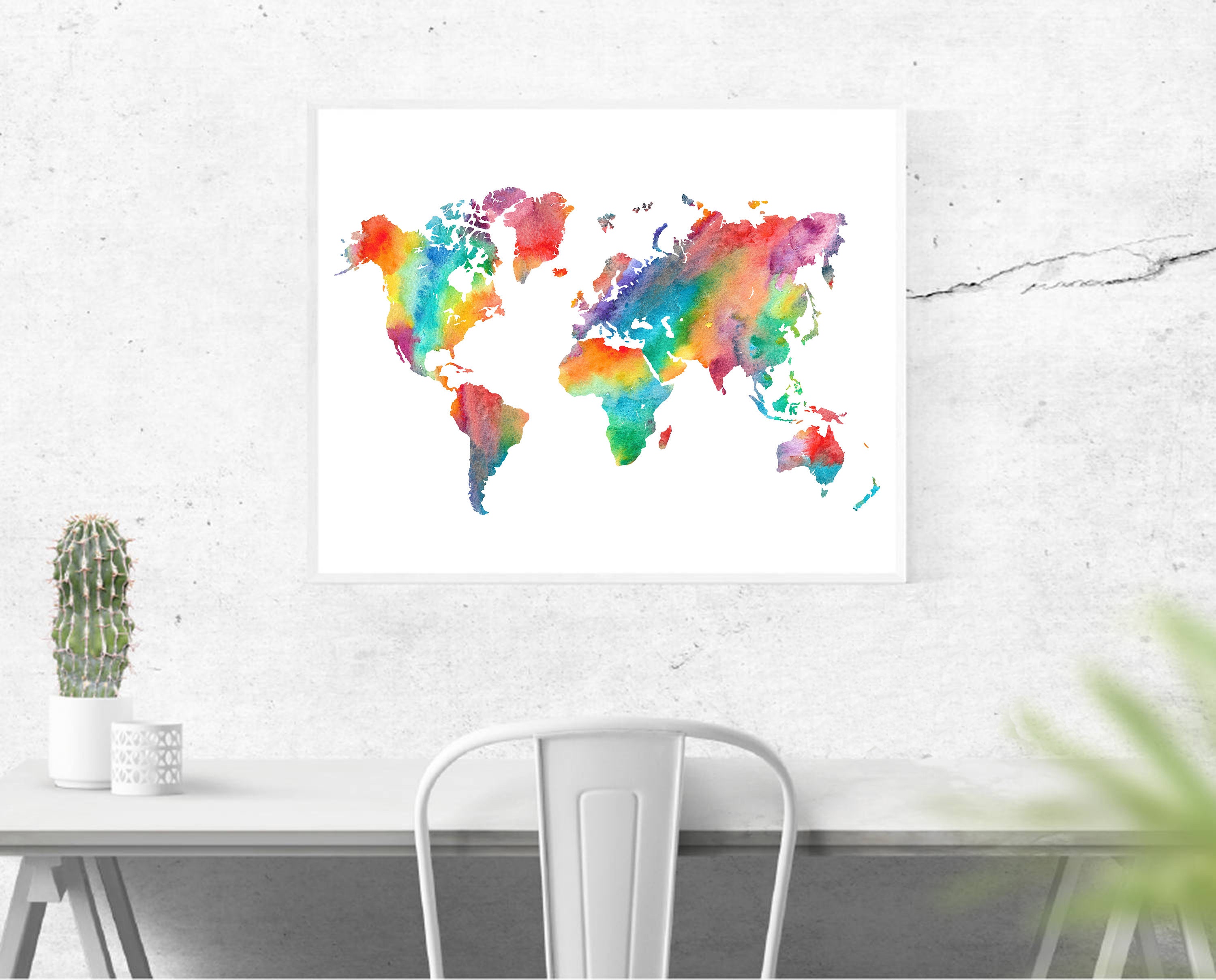 Watercolor World Map 3 - Printable World Map Wall Art World Map Poster ...