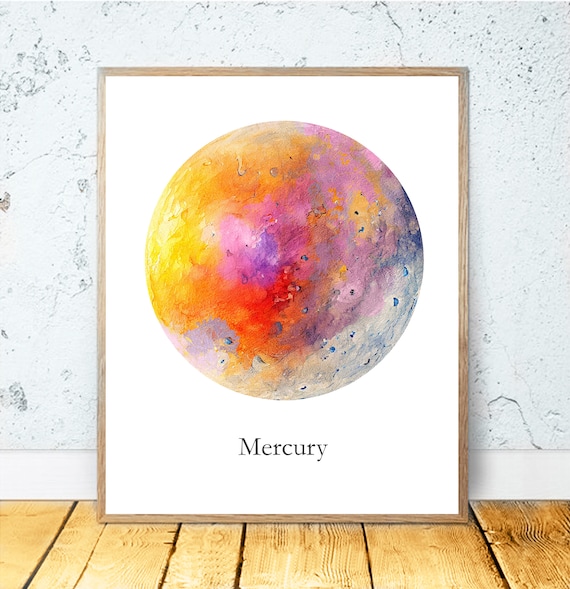 Set of 9 Watercolor Planets, Solar System PRINTABLE ART Poster