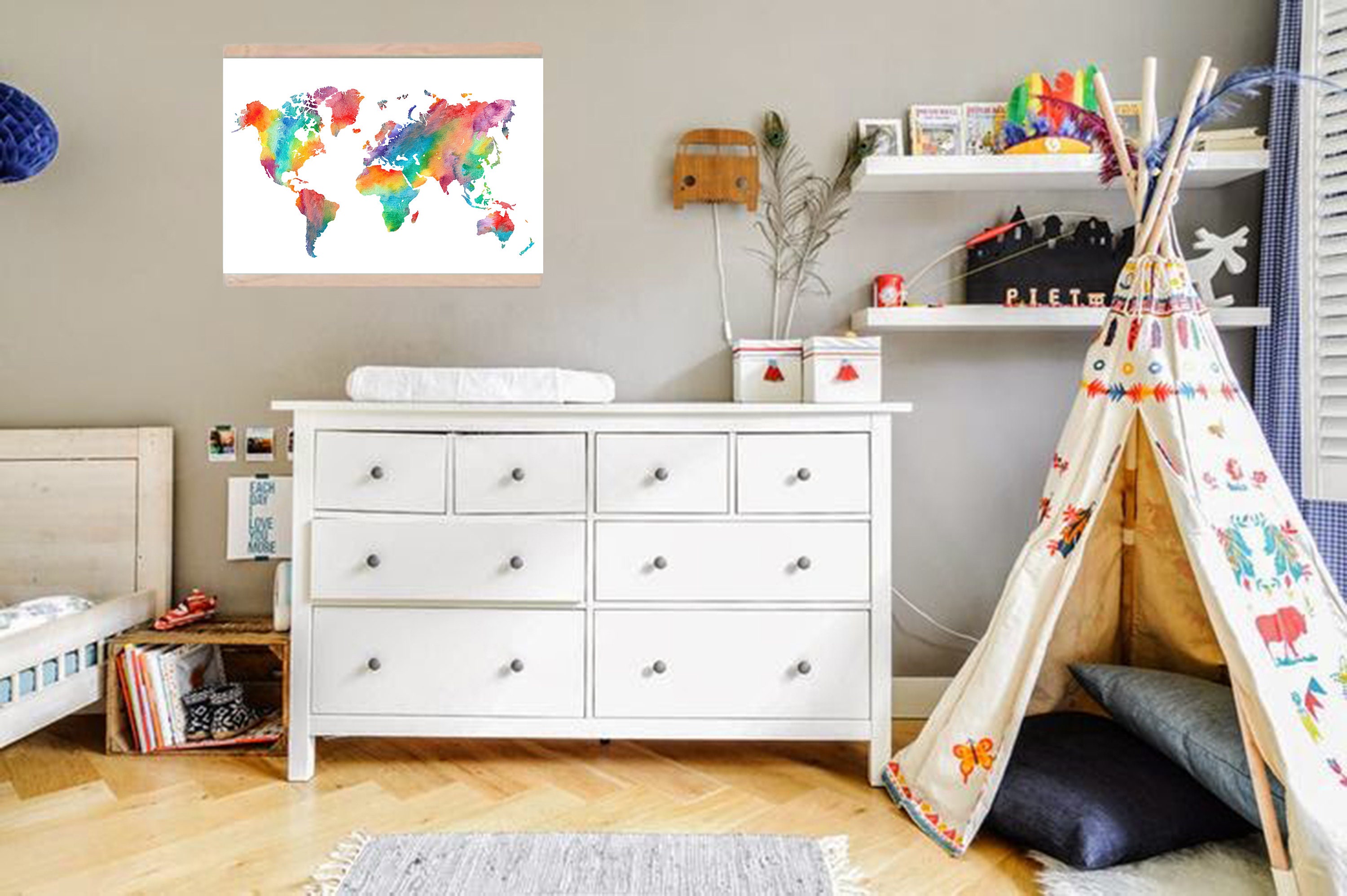 Watercolor World Map 3 - Printable World Map Wall Art World Map Poster ...
