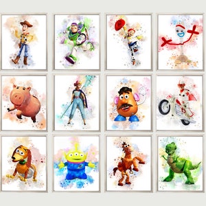 Set 9 Toy Story Printable Art Toy Story Wall Decor Watercolor Etsy