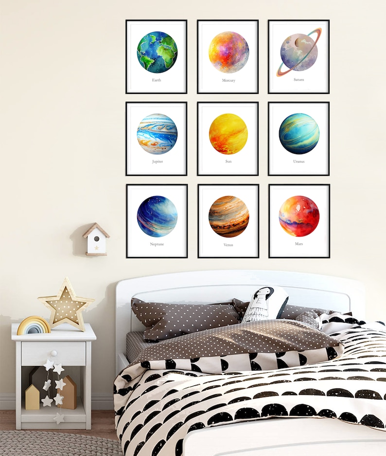 Set of 9 Watercolor Planets, Solar System PRINTABLE ART Poster Print ...