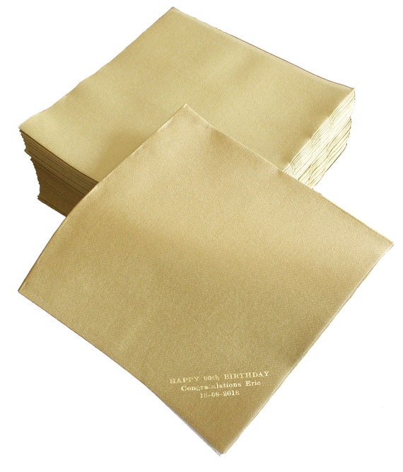 50 Luxury Linen Feel Paper Napkins 40 x 40 CM Gold Customised