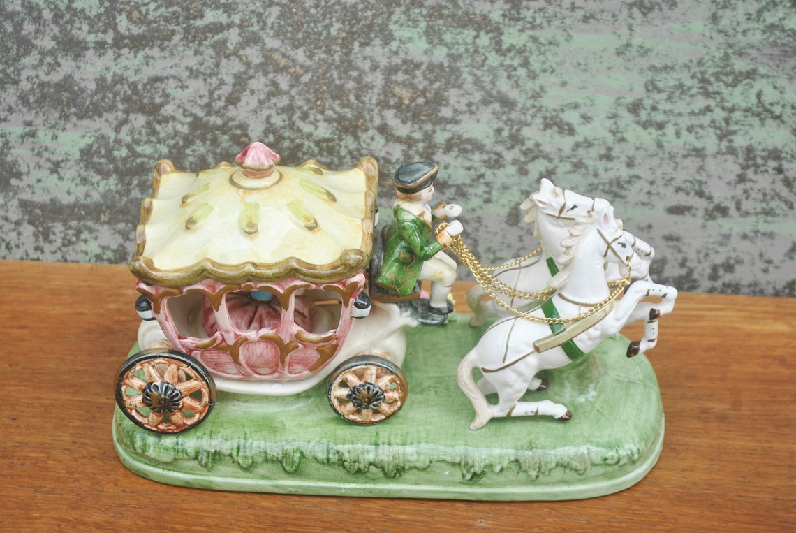 Vintage Pottery Horses & Carriage. Decorative Figure Statue Etsy