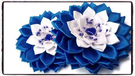 Lotus Flower Hair Clip White Blue Flower For Hair Flower Girl Etsy