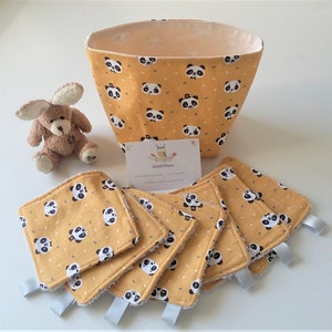 Customizable zero waste birth gift, baby gift, reusable washable wipes and storage basket.
