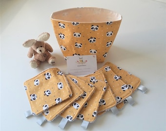 Cadeau de naissance personnalisable cero déchet, cadeau bébé, lingettes lavables réutilisables et panier de rangement.