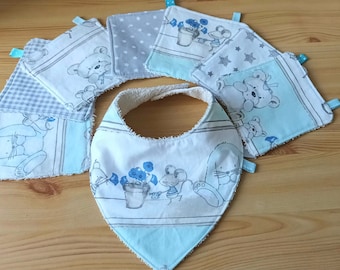 Cadeau de naissance bébé ,Cadeau bébé ,lingettes lavables , bavoir bandana, kit naissance .