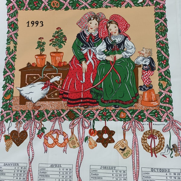 Torchon de cuisine vintage Français ,alsacien ,torchon calendrier 1993 , cadeau homme ,cadeau femme ,fête des mères