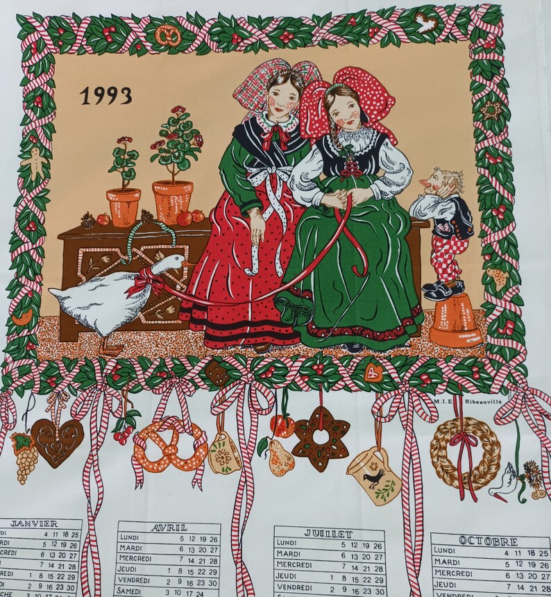 Torchon de cuisine vintage Français ,alsacien ,torchon calendrier 1993 , cadeau homme ,cadeau femme ,fête des mères image 1