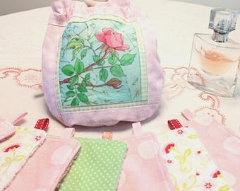 Lingettes démaquillantes lavables et pochette de rangement ,cadeau  femme ,cadeau romantique , cadeau fête des mères , zéro déchet .