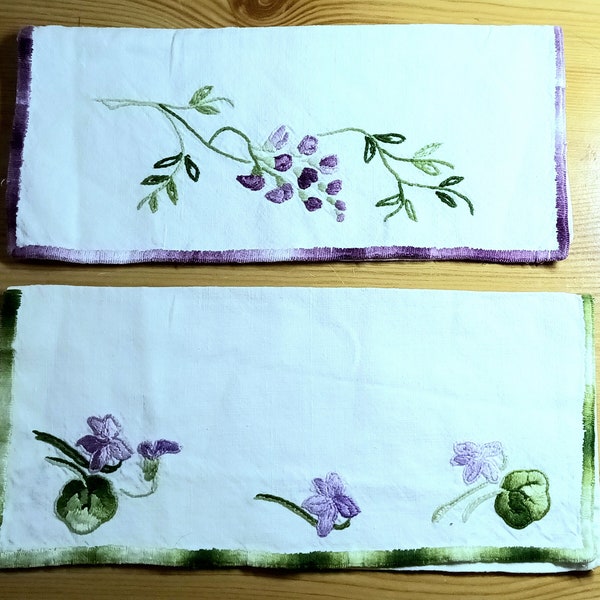 Lot de 2 portes serviettes de table par 2 , range serviette de table , linge ancien Français brodé main,