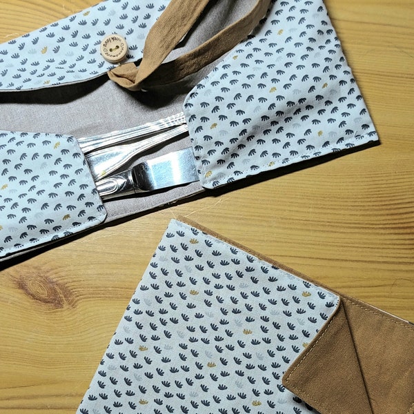 Cutlery pouch for nomadic meals, napkin and waterproof lunch bag, cutlery storage, picnic, office meals.