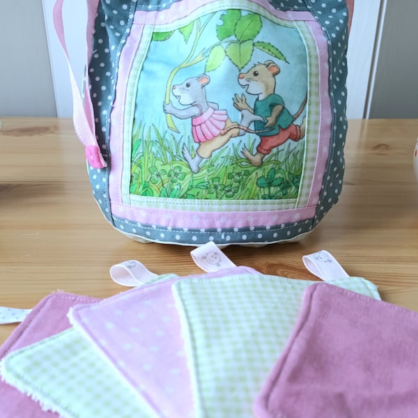 Cadeau de naissance fille ,lingettes lavables et pochette de rangement ,kit naissance , cadeau de Pâques bébé ,zéro déchet .