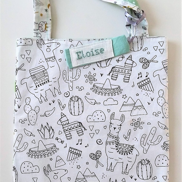 Sac de Pâques enfant personnalisé ,tote bag enfant personnalisable, coloriage lavable  ,sac a doudou , sac maternelle , sac a goûter ,