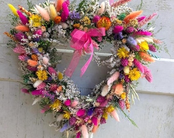 Türkranz Wandkranz  Herz Handarbeit Herz Handarbeit Trockenblumen Muttertag