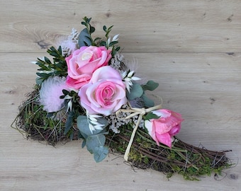 Friedhofgesteck Grabgesteck Herz weisse Rosen künstlich