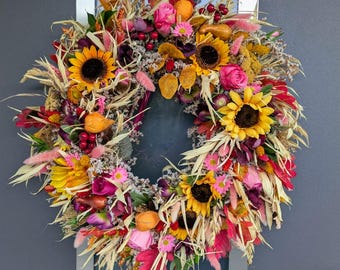 Türkranz Tischkranz künstlich und Natur Türkranz Wandkranz Rosen Herbstkranz Türkranz Herbst (Ø ca. 58 cm)