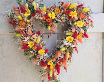 Türkranz Wandkranz  Herz Handarbeit Herz Handarbeit Trockenblumen Muttertag