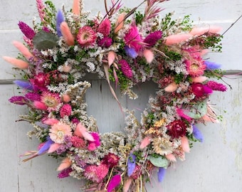 Türkranz Wandkranz  Herz Handarbeit Herz Handarbeit Trockenblumen