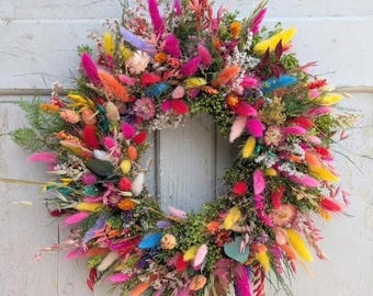 Türkranz FARBENFROHER  Wandkranz Natur handarbeit Trockenkranz  Trockenblumenkranz Trockenblumen haltbar  Muttertag