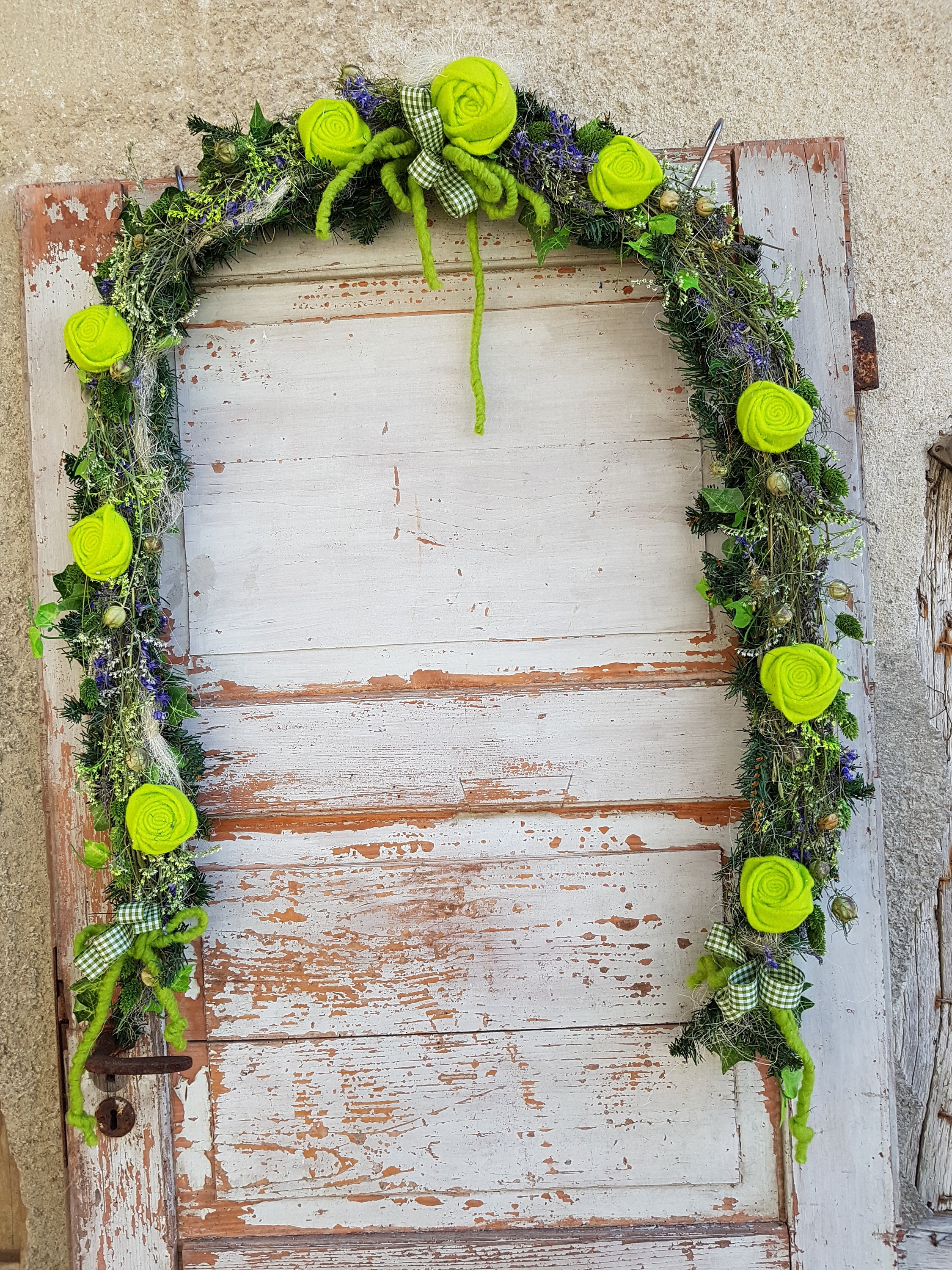 Girlande-Hochzeit-Türkranz-Tannengirlande-Rosen