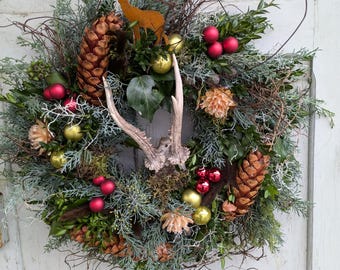 Advent Türkranz ca. 55 cm Kranz Natur handarbeit Reh Winterkranz Advents Tür Kranz Kugeln