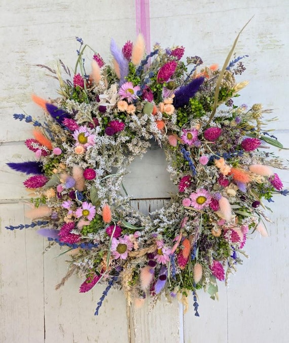 Türkranz Türkränze Wandkranz Natur handarbeit Trockenblumenkranz Wandkranz Trockenblumen haltbar Lavendel Blumenkranz Herbstkranz