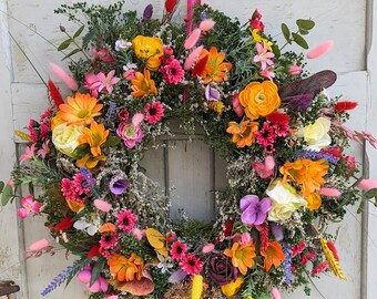 Türkranz Türkränze Wandkranz getrocknete Blumen und künstliche Rosen Wandkranz