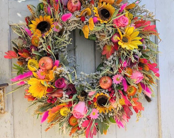 Featured listing image: Türkranz Tischkranz künstlich und Natur Türkranz Wandkranz Rosen Herbstkranz