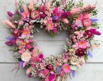 Türkranz Wandkranz  Herz Handarbeit Herz Handarbeit Trockenblumen Muttertag