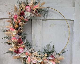 Türkranz Wandkranz  Hoop Trockenkranz Geweih Silberdisteln