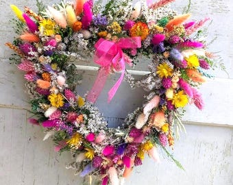 Türkranz Wandkranz  Herz Handarbeit Herz Handarbeit Trockenblumen Muttertag