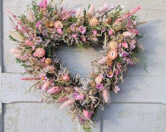 Türkranz Wandkranz  Herz Handarbeit Herz Handarbeit Trockenblumen Valentinstag