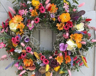 Türkranz Türkränze Wandkranz getrocknete Blumen und künstliche Rosen Wandkranz