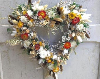 Türkranz Wandkranz  Herz Handarbeit Herz Handarbeit Trockenblumen