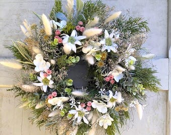 Grabkranz 38 -40 cm handarbeit Trocken und Künstlich Eukalyptus Edelweiß Allerheiligen Beerdigung