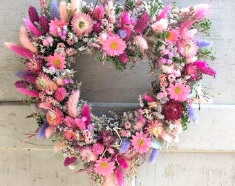 Türkranz Wandkranz  Herz Handarbeit Herz Handarbeit Trockenblumen Muttertag