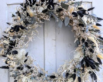 Türkranz Türkränze Wandkranz Trockenblumen Natur getrocknet Eukalyptus    Gothic