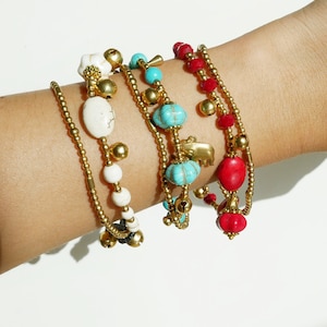 Bohemian Bracelets, Turquoise Bracelets,2 in 1 Indian Bracelets, Boho Jewelry, Hand Knotted Beaded Bracelet,Multi Layered Beaded Bracelets