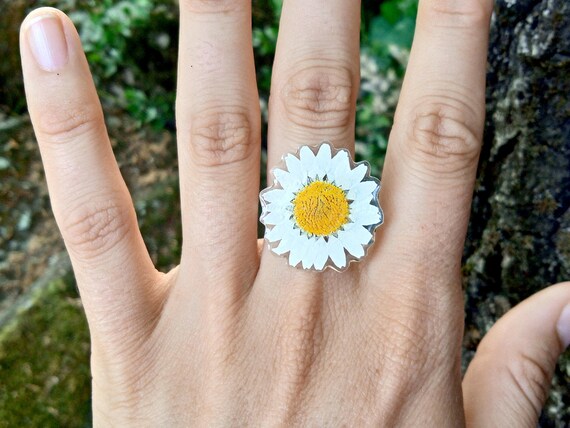 Anillo Margarita Real Anillo Ajustable Flor Anillo Acero