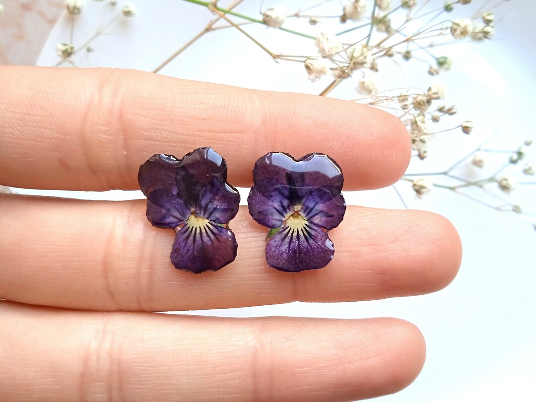 Pansy Earrings Pansy Ear Studs Purple Earrings Botanical Etsy UK