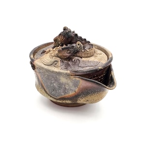Japanse Houhin-theepot met dubbel drakendeksel, Bizen Ware-theepot — Konishi Toko — 220 ml