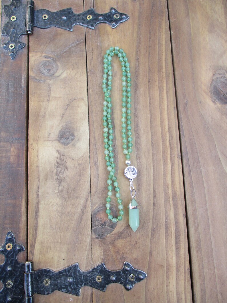 Aventurine Mala / Mala 108 Beads / Gemstone Necklace / Pendant Necklace / Hand Knotted / 4mm Beads / Green Necklace / Opportunity Mini Mala image 6