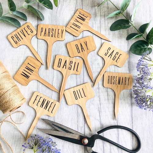 Herb Planter Labels | Herb Garden Labels | Custom Herb Garden | Stakes and Plant Marker Set | Bamboo Plant Labels | Gardener Gift | Gift