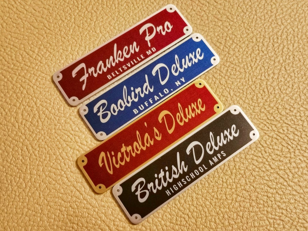 Fender Style Custom Brass or Aluminium Logo Amplifier Amp Badge Decal